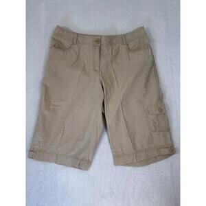 J Jill Cargo Capri Pants Shorts 12 100% Cotton Genuine Fit Tan Beige